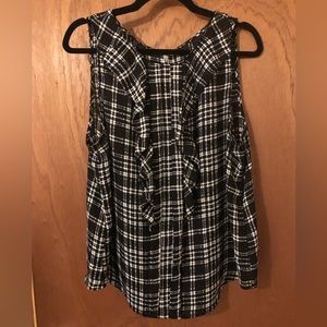 ELLE Black & White Ruffles Sleeveless Top